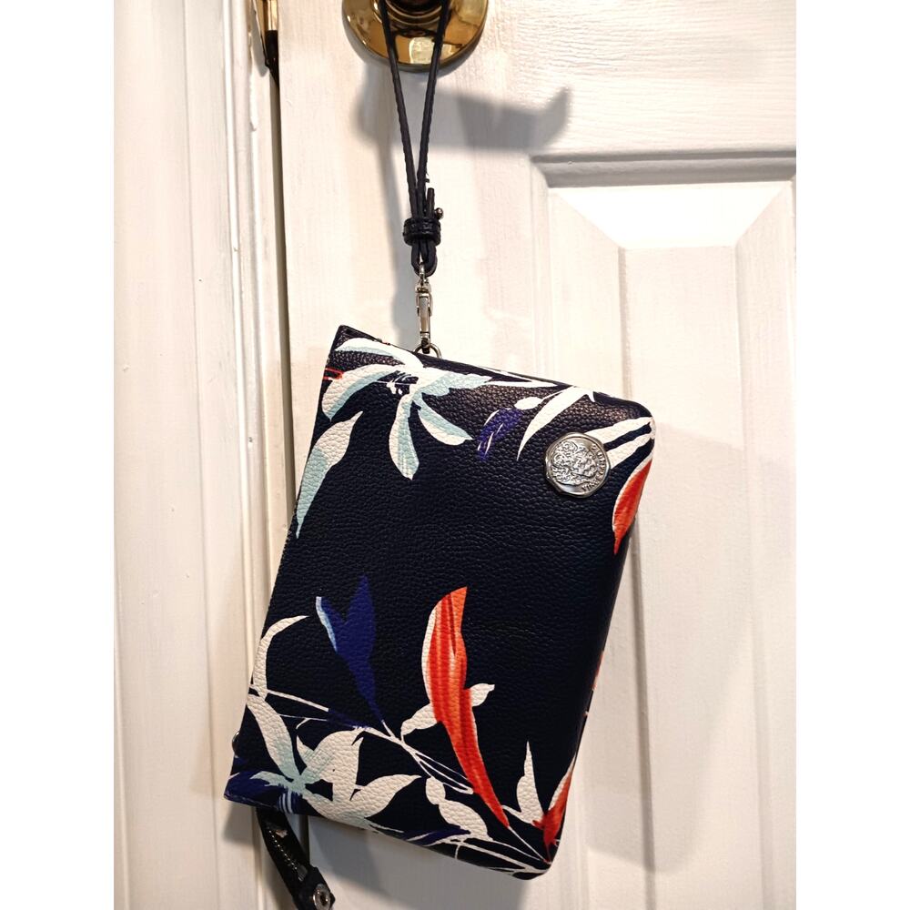 Vince Camuto - Women's Blue Floral Leather Crossbody Wristlet Bag - OS - EUC